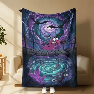 Courage The Cowardly Dog Blanket Ultra Soft Plush Throw Funny Scared Pup 90s Nostalgia Cartoon Blanket Bold Purple Teal Bats Tentacles Halloween Cozy Home Decor Sofa Couch Bed Gift Birthday Christmas Teens Adults Game Room