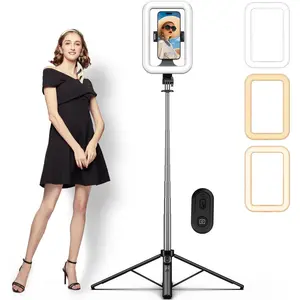 9" Outdoor Selfie Light - 72" Extendable Tripod Stand with 4- Base, Portable Diable LED Lights for Travel/Caping/Riding, Phone Holder &  Reote for YouTube//Video
