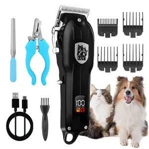 LQT Cordless Pet Grooming Clipper Kit, USB Rechargeable Dog & Cat Hair Trimmer with LCD Display, Complete Pet Grooming Set with Nail Clippers & Guide Combs
