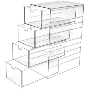 4-Tier Clear Plastic Drawer Organizer, Multipurpose Craft Storage Box For Jewelry Hairbands Eyeglasses Stationery, Cut Household Clutter For Bathroom All Seasons Arrangement