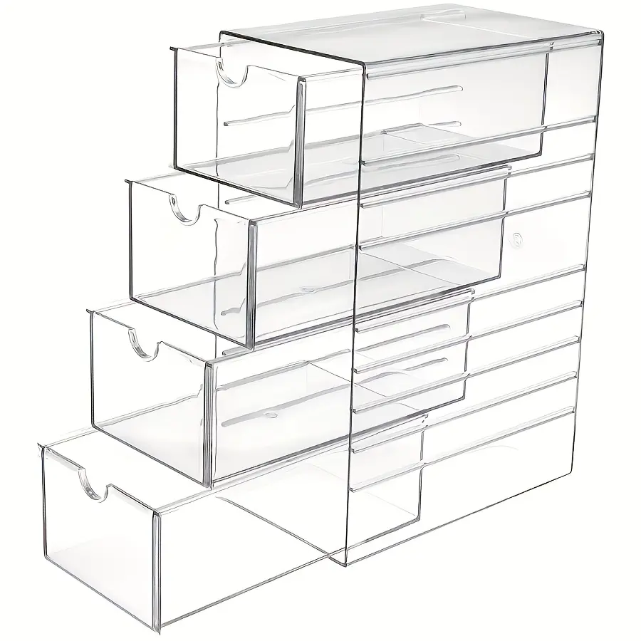 4-Tier Clear Plastic Drawer Organizer, Clear Acrylic Storage, Multipurpose Craft Dustproof Storage Box For Jewelry Hairbands Eyeglasses Stationery, Cut Household Clutter For Bathroom All Seasons Arrangement