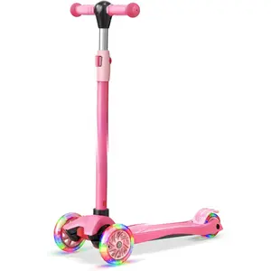 3-Wheel Kids Scooter - Lean-to-Steer Technology, Adjustable Height Handlebar, Wide Deck, Scooter for Boys & Girls Ages 3+, Child Safety Approved, Support Riders Up to 165 lbs, Purple and Pink