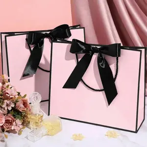 10pcs Mini Leather Paper High Quality Gift Bags with Bow Ribbon Handle, Wedding Bridesmaid Thank You Gifts, Unisex Birthday Party Retail Bags