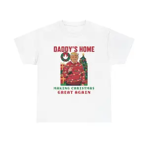 Christmas Trump Daddy's Home Unisex Tee, MAGA Xmas Shirt, Political Holiday Apparel, Conservative Election Gift, Patriotic Graphic Tee, Red