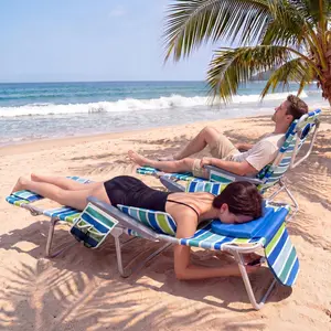 3-in-1 Folding Beach Chair | 5 Recline Positions, Face Hole + Footrest, 330LB Capacity with Cup Holder & Storage Pocket for Beach Camping