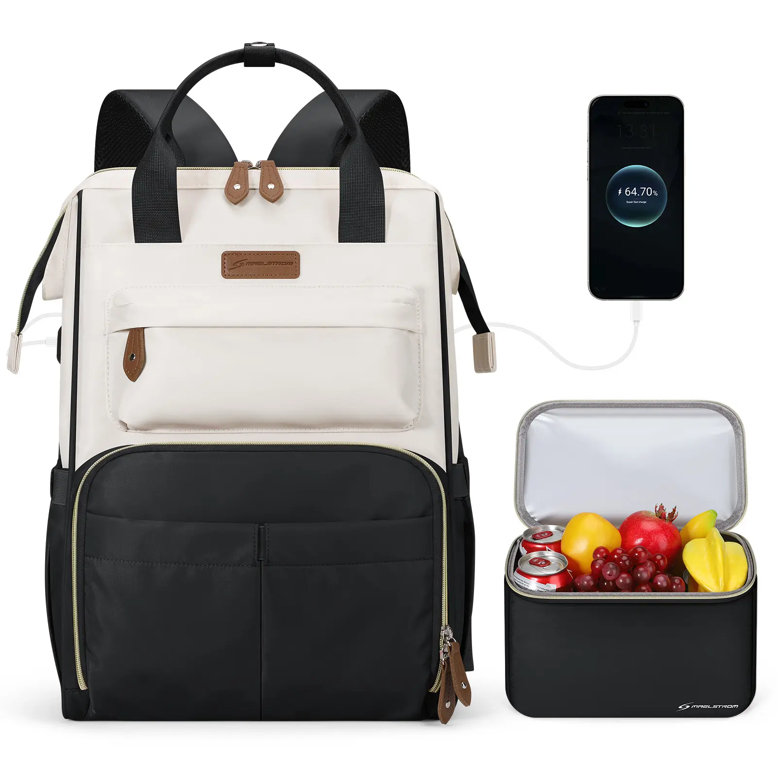 Maelstrom Laptop Backpack for Women and Men, Water-Resistant Business Travel Bag with USB Charging Port and Insulated Lunch Compartment, Fits 15.6-17.3 Inch, Laptop Backpacks, Work Laptop Bag