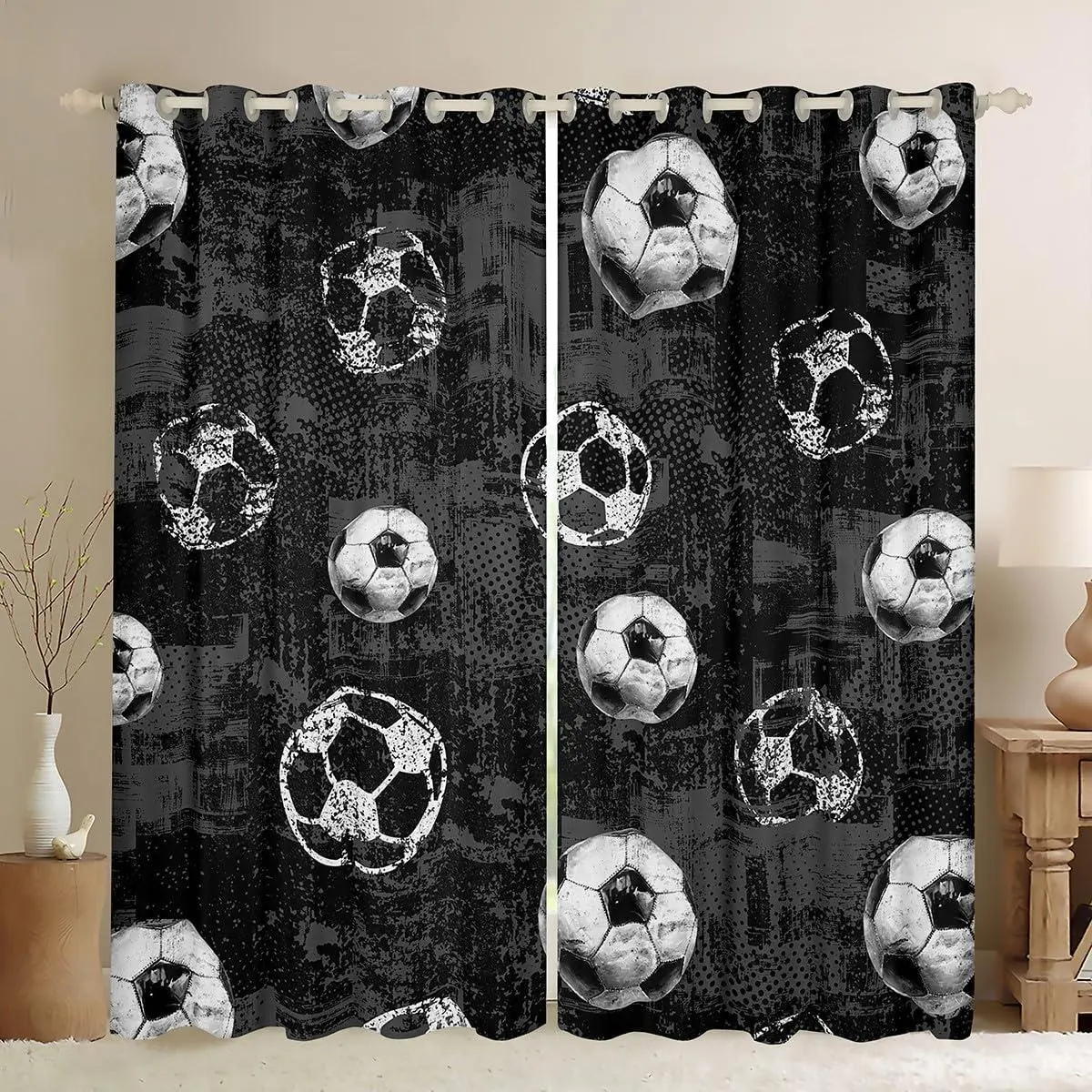 3D Soccer Curtain Football Window Drapes Sports Ball Gaming Blackout Shades Room Decor