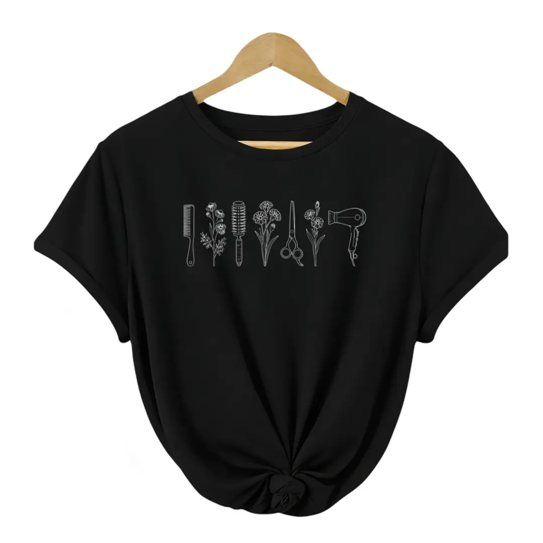 Women's Hairdresser T-Shirt - Breathable Beautician Uniform Suitable for Salon Group Outfits, Machine Washable Hairdressing Theme Top with Non-See-Through Fabric, Spring Summer Autumn Casual Wear for Hair Stylists & Barbershop Events