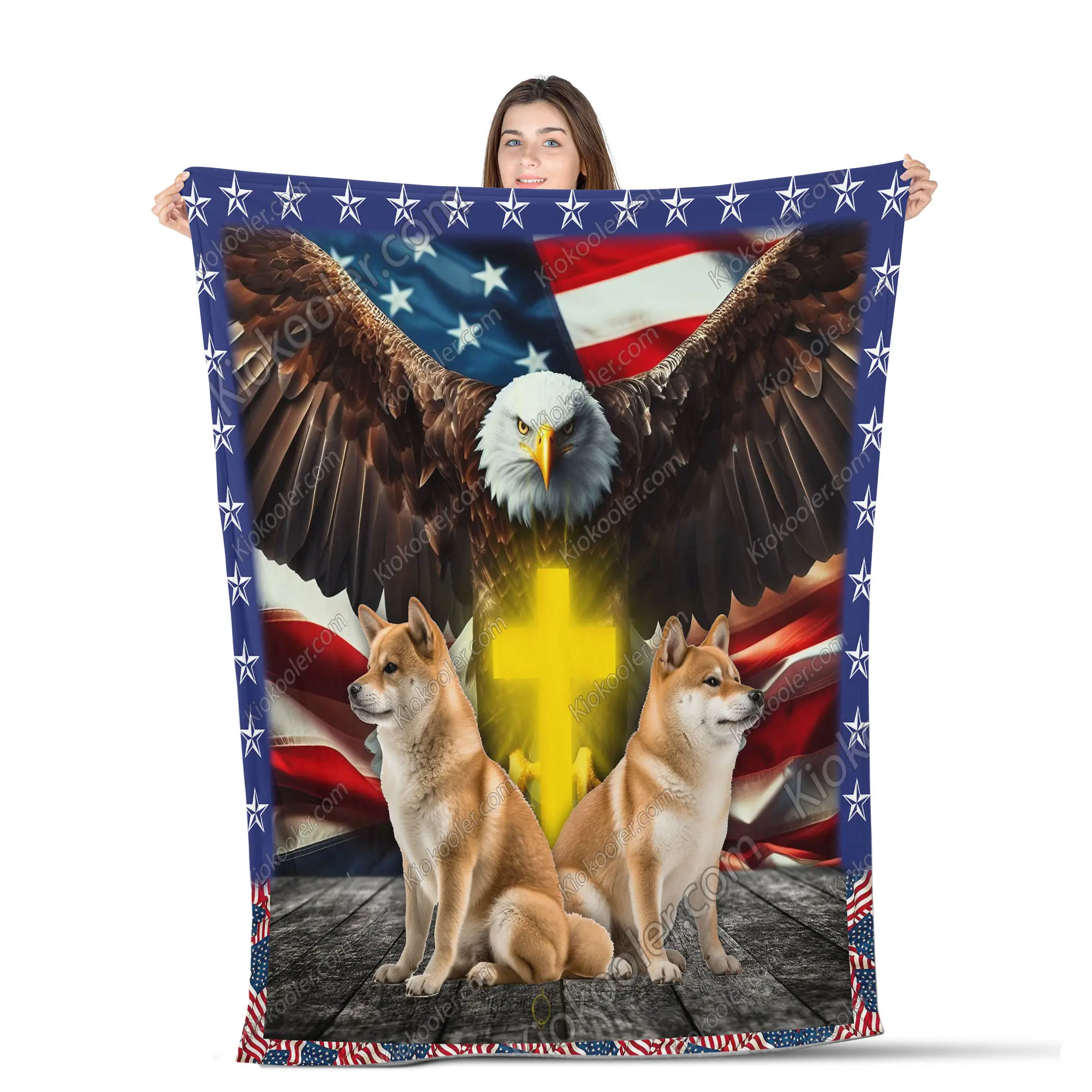 Shiba Inu Dog Patriotic All Season Blanket, Shiba Inu Dog Decor, Gifts For Dog Lovers, Sofa Throw Blanket Comfort Warmth Soft Blanket Fleece Blanket, Sherpa Blanket