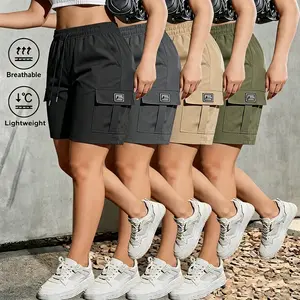 4-Pack Breathable Cargo Shorts for Women – Lightweight Casual, Elastic Waist with Drawstring, Multi Pockets, Knee-Length fathersdaygift