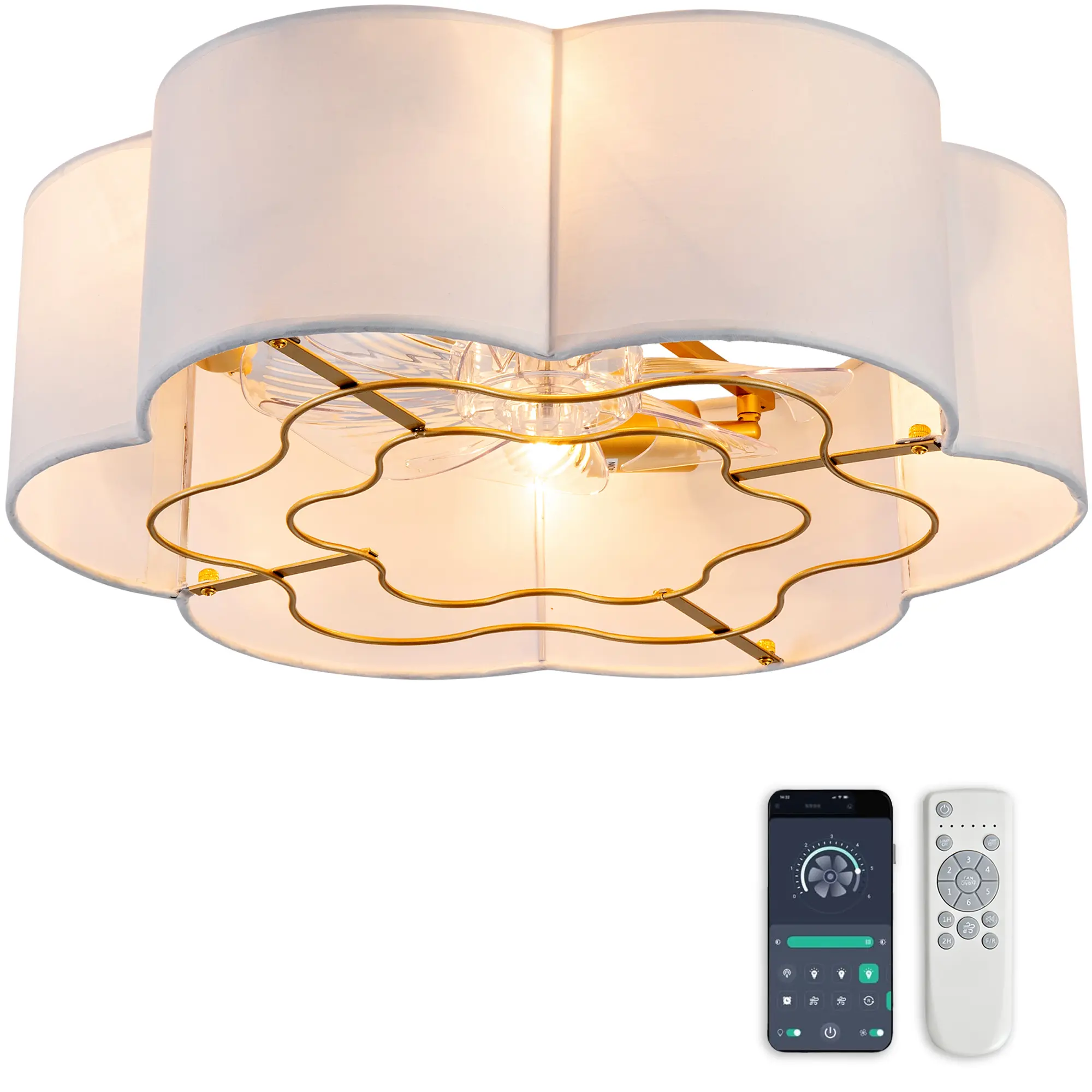 Cloud-Shaped 19-Inch Recessed Ceiling Fan with Fabric & ABS Blades, App/Remote, 6-Speed Reversible Brushless Motor, Quiet Low-Profile for Small Bedrooms & Nurseries