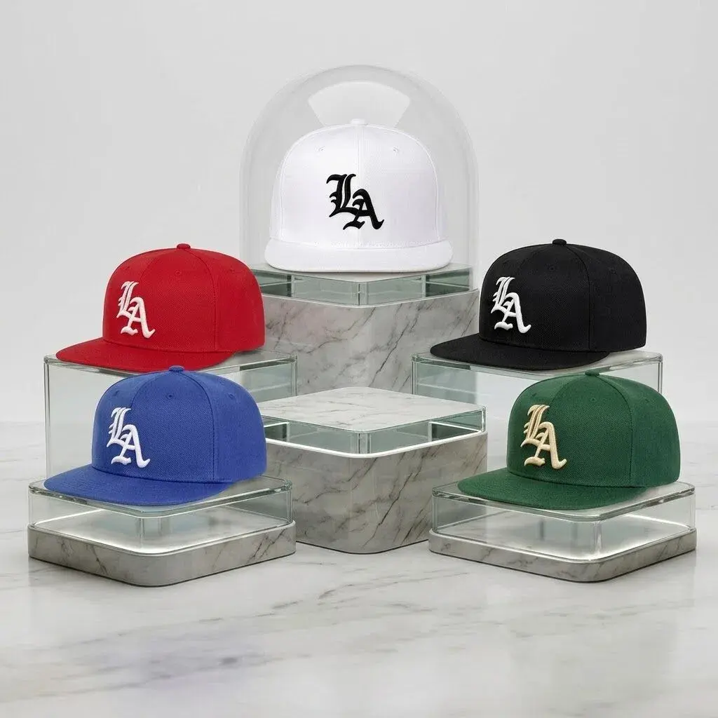 Unisex 5-Pack Flatbill Snapback Caps - LA Gothic Letter Print Los Angeles Logo, Polyester Fibre Casual Hat, Adjustable Size Snapback Closure, Hip Hop Streetwear Headwear for Daily Wear