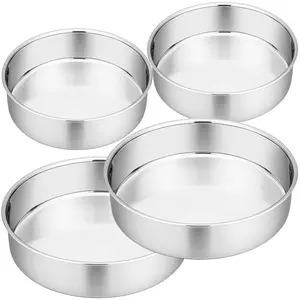 P&P Chef Deluxe 4-Pc Stainless Cake Pan Set 6 & 8 Inch Heavy Duty Nonstick Baking Pans for Birthday Parties & Home Baking