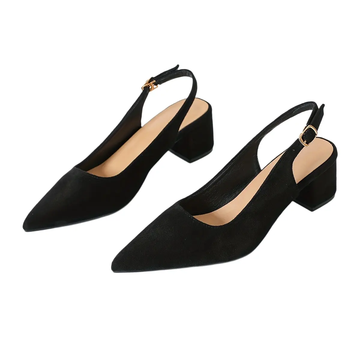 Black Velvet & Synthetic Cover Chunky Heel Pumps with Pointed Toe for Women - Elegant Mid-Height Dress Shoes for All Seasons - Heeled Stylish Classy designer  heels Girl Fashion Footwear