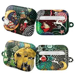 Whimsical Christmas AirPods Case, Santa & Moon Night Sky Design, Cute Holiday Galaxy Cover, AirPods Pro/Pro 2, AirPods 1/2/3/4 Case, Festive Gift Idea