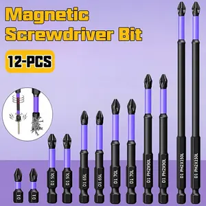 12Pcs D1 High Hardness PH2 Strong Magnetic Cross Screwdriver Bits Set, Impact Electric Driver Bits, Anti-slip Steel Magnetic Drill Bits, 1/4 Inch Hex Shank Quick Change Cross Bits, Fit Electric & Manual Screwdrivers