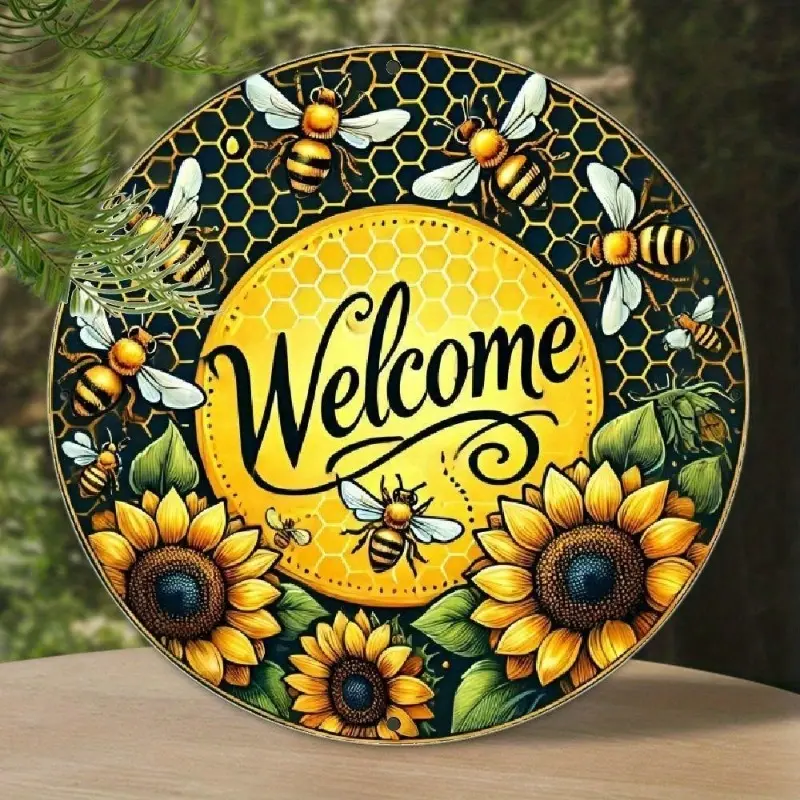 Vintage Aluminum Welcome Wreath Wall Sign Decorative Plaque 8x8 Inch Rustic Farmhouse Decor for Indoor Outdoor Garden Home Entryway Home Decor Products