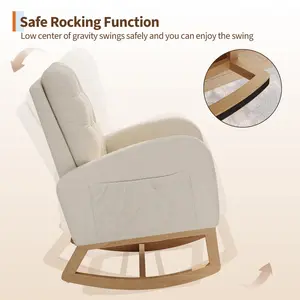 Garvee Modern Upholstered Nursery Rocking Chair with Adjustable Footrest and Reclining Glider, Featuring Side Pocket and Sturdy Wooden Legs, Available in Multiple Colors for Living Room, Nursery, or Nursing Room Comfort