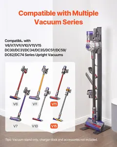 Universal Vacuum Stand and Storage Bracket for Dyson Multi Model Cleaners, Stable Holder with Six Hooks, Wall Mountable Rack, Adjustable Angle, Durable Steel Construction, Space Saving Garage and Home Organization Solution