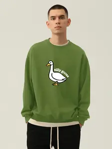 Men's Cartoon Goose & Letter Print Drop Shoulder Sweatshirt, Casual Street Style, Loose Casual Long Sleeve Round Neck Pullover for Spring & Fall, Fashion Men's Top for Daily Wear