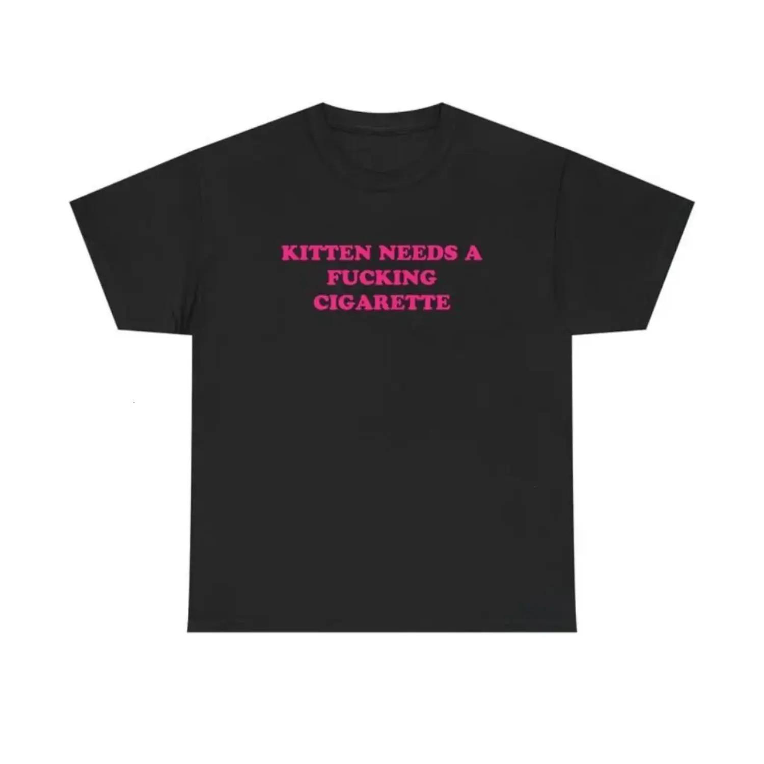 Unisex Cotton T Shirt Featuring Humorous Kitten Smoking Cigarette Illustration