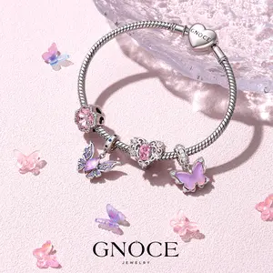 GNOCE Fantasy Butterfly Pendant Charm s925 Sterling Silver Romantic Dangle Charms for Bracelet Jewelry Gift For Women Wife Moms