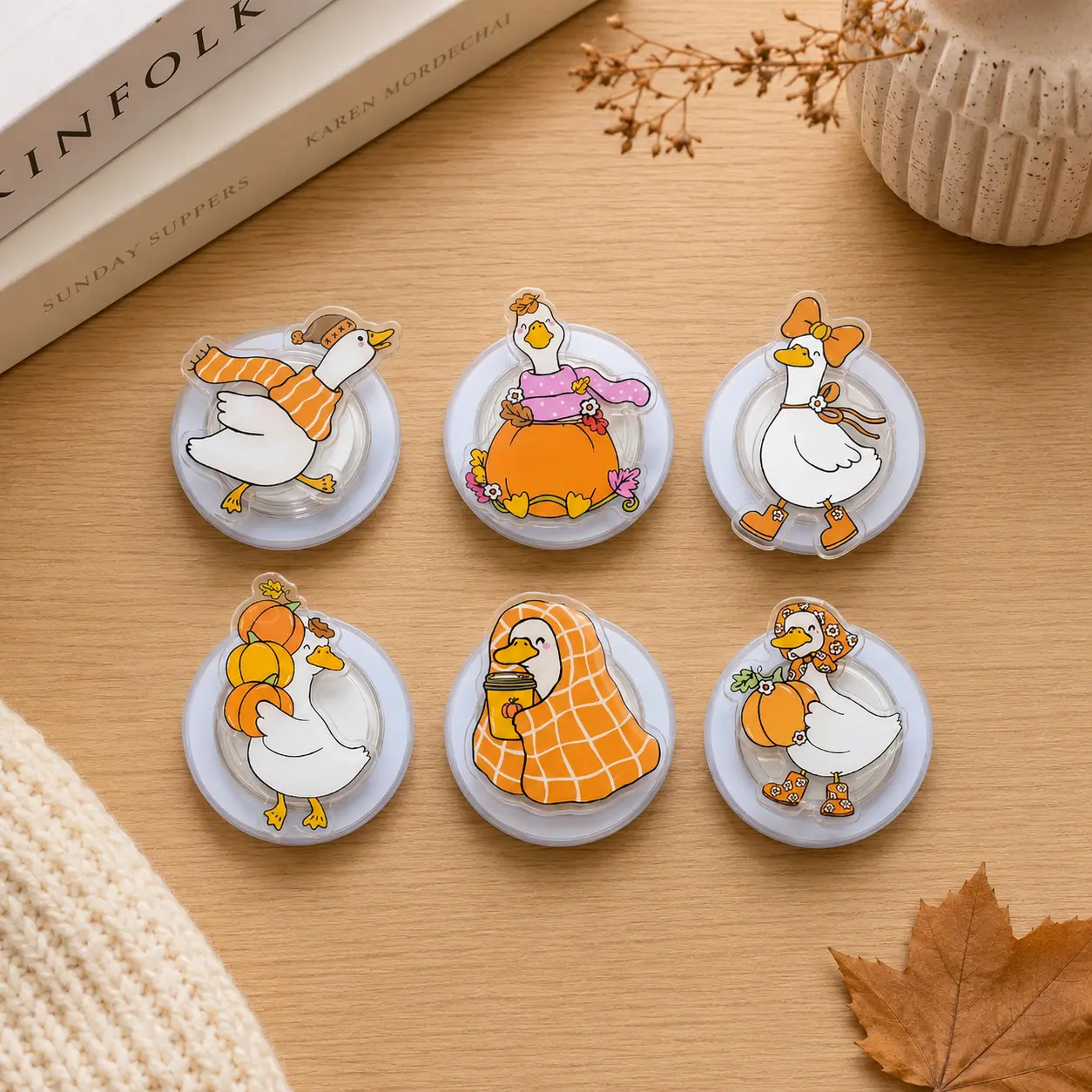 Cute Duck Magnetic Phone Grip, Fall Autumn Duck Kindle Grip, Pumpkin Aesthetic, MagSafe Phone Holder Stand, Cozy Seasonal Phone Accessory