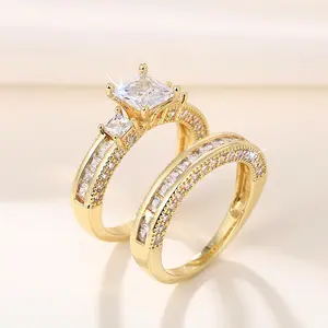 Couple Rings For Women White Rhinestones Zirconia Rings Set Simple CZ Stainless Steel Men Ring Wedding Jewelry For Lover Gifts