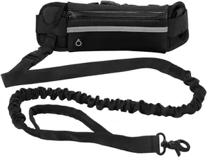 Hands-Free Dog Leash Waist Bag Retractable Elastic Belt for Running Jogging Hiking Daily Pet Walking with Reflective Stitching and Adjustable Length