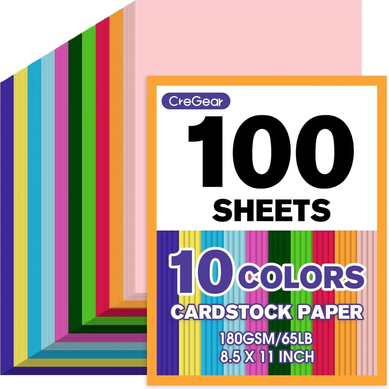 CREGEAR  Colored Cardstock Printer Paper 8.5 x 11, 10 Assorted Colors Card Stock, 180gsm/65lb Multicolor A4 Colorful Construction Paper for Crafting, Christmas DIY Card Making, Scrapbooking