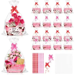 Zoketriton 24 Set Mother's Day Baskets for Gifts Empty with Cellophane Basket Bags Bows, Mother's Day Market Tray Cardboard Basket to Fill for Mothers Day Best Mom Birthday Party Decor