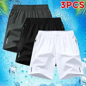 Men’s 3-piece summer drawstring casual shorts set | Breathable fabric, quick-drying, zippered pockets — perfect for outdoor sports, running, and hiking
