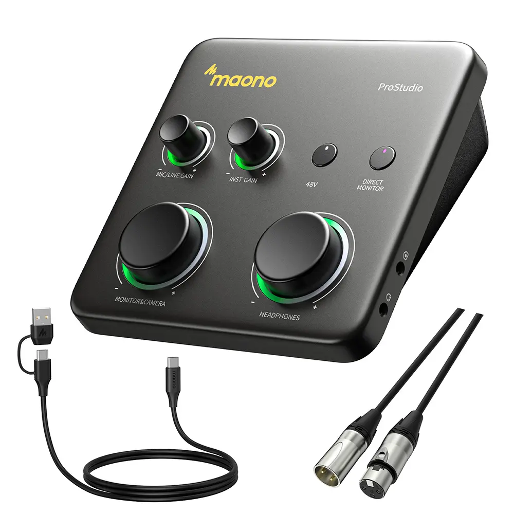 MAONO P1 Hybrid USB/XLR Audio Interface - 70dB Gain, Auto-Gain, Loopback & Mute Features for PC, Phone, iPad & Guitar - Ideal for Podcasters, Streamers & Content Creators