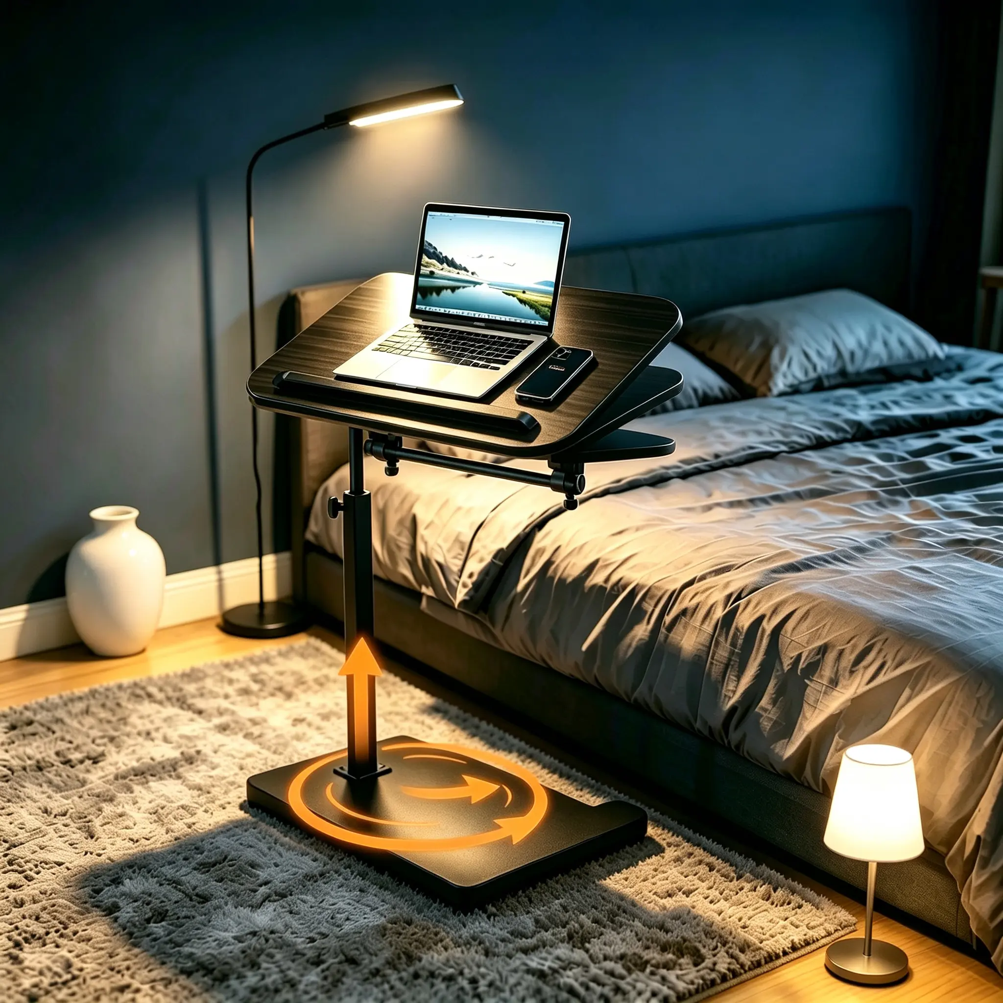 Rotatable Adjustable Black Walnut Laptop Desk for Bed & Sofa, Multi-Angle Support Stand, Portable Side Table for Camping, Christmas Halloween Gift