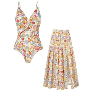 【Grace Karin】 Women's Two-piece set Swimsuits with Cover Up Skirt Tummy Control V Neck Bathing Suits summerwins