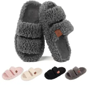 Women's House Slippers Fuzzy Open-toe Soft Comfy Memory Foam Indoor Bedroom Shoes Double Strap Slides