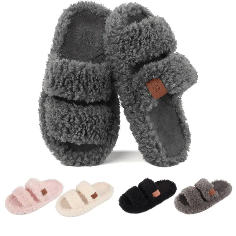 SANPON Classic Slides for Women, Stylish Faux Fur Double Strap Slip On Slippers with Memory Foam Cushion and Anti-Skid Rubber Sole, Soft, Double Strap Slides, Ankle, Casual, Below The Ankle Women's Home Slippers, Fur Slides, Hand Or Machine Washable