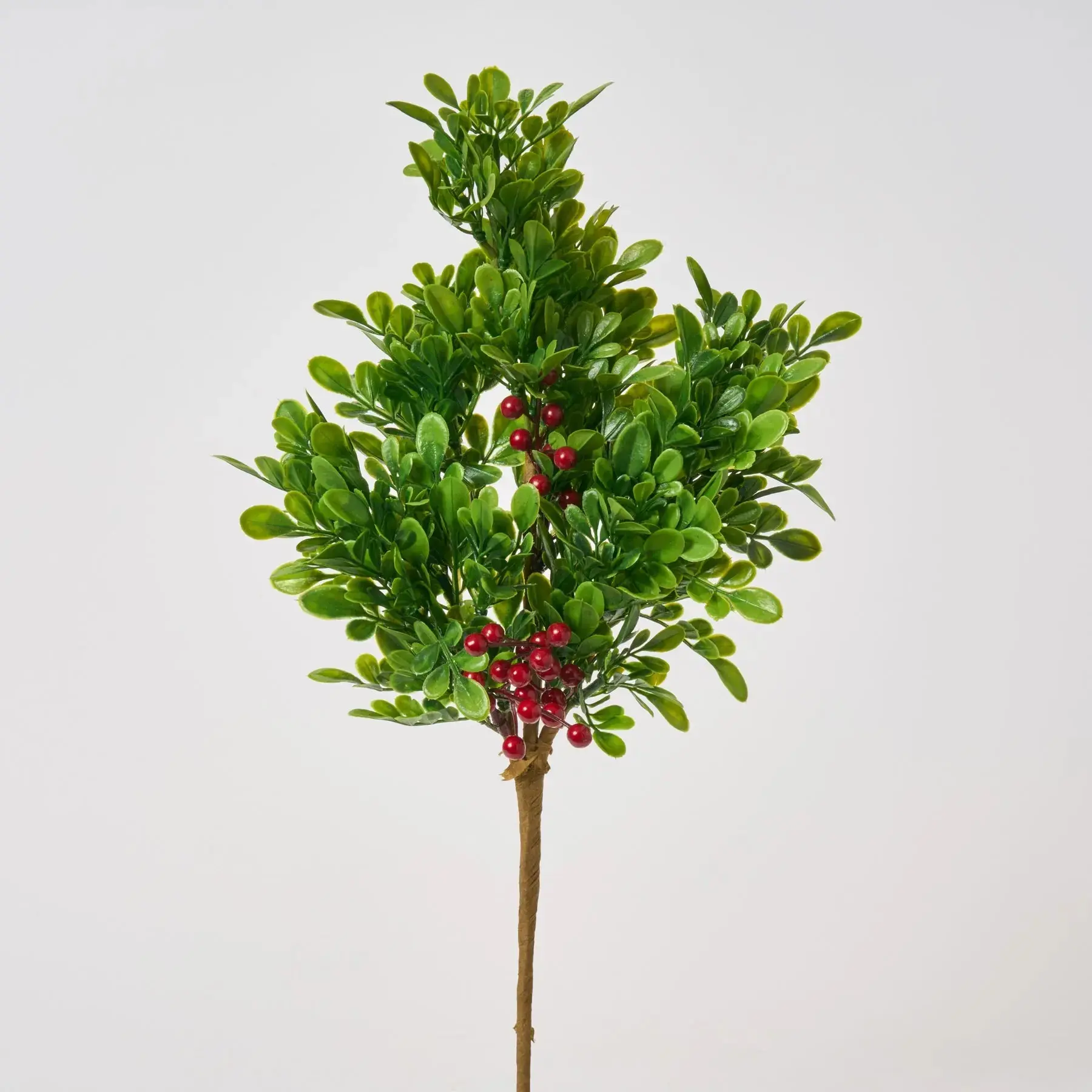 Home Decor 21" Adjustable Faux Boxwood Pick with Red Berries - Bendable Wire Artificial Foliage, Botanical Aesthetic Winter Greenery, Wire Cutters Compatible Plant Decor for Centerpieces