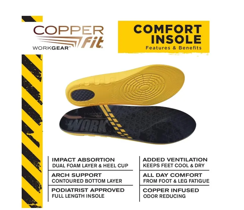 Copper Fit WORK GEAR Comfort Insoles | High Impact Cushioning | Men’s Size 8-13