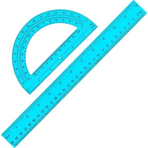 2 Pack 12'' Plastic Ruler and 6'' Plastic Protractor Set Clear Ruler Protractor Set Math Geometry Supplies for School Classroom Home Office Drawing(Blue)