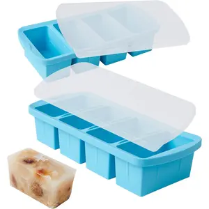Freezer Tray with Lid 2 Pack  Freezer Molds - Large  Tray - Makes 8  1 Cup Portions Soup Cubes Meal Prep Containers- Oven & Dishwasher Safe