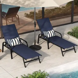 GAOMON Outdoor Lounge Chair, Adjustable Patio Reclining Chaise with Textilene Fabric, Pool Lounge Chair with 5-Position Backrest for Patio, Garden, Poolside & Balcony,Navy Blue Set of 2
