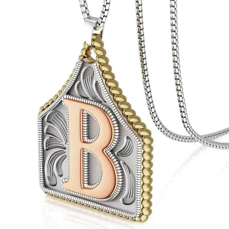 Men's Vintage Western Necklace Double-Sided Silver Chain, Initial & Eagle Carving, Unique Tag Pendant Accessory for Everyday Wear