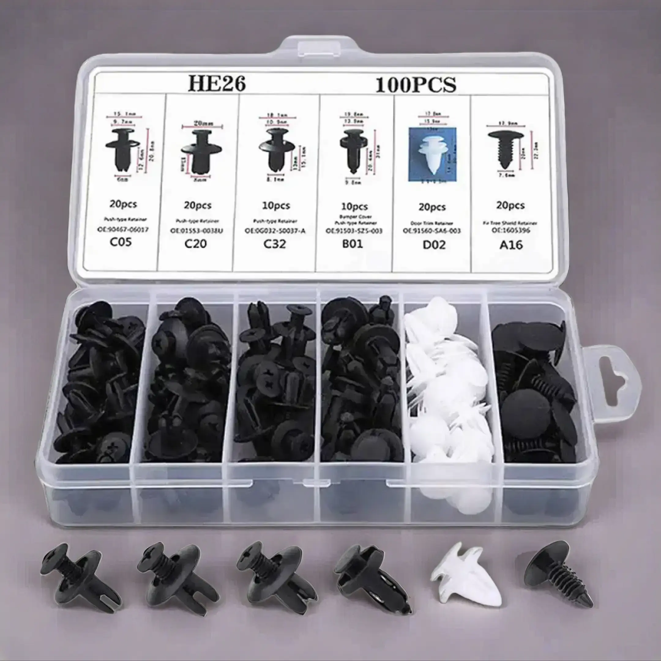 Universal Car Fastener Kit, Durable Plastic 6 Style Designs Buckles for Secure & Easy Installation, Automotive Exterior Accessories for Wide Applicati