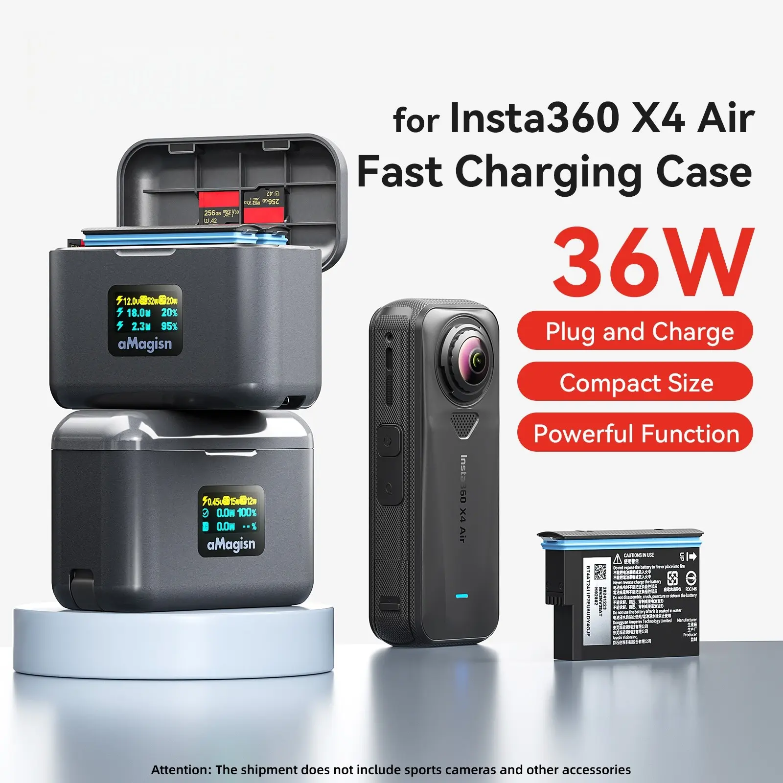Insta360 X4 Air Battery Fast Charging Box, 360 Storage Sports Camera Accessories, Essential Gear for Action Photography & Filming