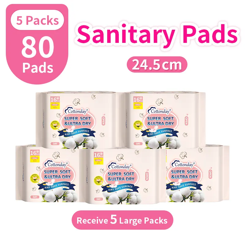 Cottonday Regular Day 245mm 16Pads Feminine Day Santary Napkin Zero-Feel Ultra Thin Soft and Absorbent Organic Cotton Cloud Cotton Series