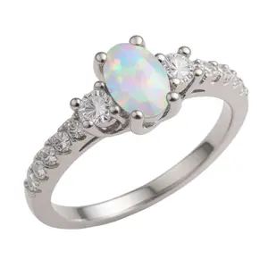Sterling Silver Oval Opal CZ Ring