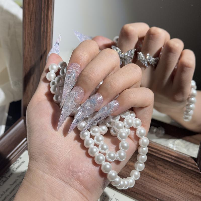 Glow in the Dark Fairy Dragon Claw Nails | 1.7” Extra Long Pink-Blue Marble Talons | Handmade Fantasy Cosplay Set