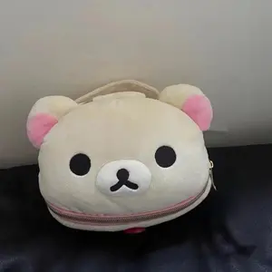 Kawaii Rilakkuma Bear Elliptical Stereoscopic Makeup Bag Portable Storage Bag Cute Cartoon Easy Bear Storage Bag Girls Gifts