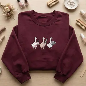 [Made in US] Embroidered Nail Tech Goose Sweatshirt, Manicurist Hoodie, Esthetician Gift, Funny Beauty Salon Apparel, Nail Artist Student Crewneck